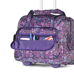 Olympia Deluxe Fashion Rolling Overnighter Luggage Suitcase, Purple Paisley