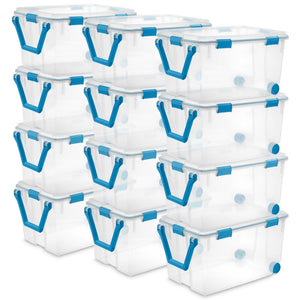 Sterilite 120-Qt Clear Plastic Wheeled Storage Bin w/ Gasket Latch Lid, 12 Pack