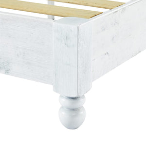 MUSEHOMEINC Solid Pine Wood 12 Slat Platform Rustic Bed Frame, Whitewashed, Full - TRAPSKI