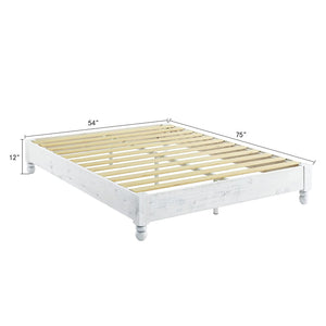 MUSEHOMEINC Solid Pine Wood 12 Slat Platform Rustic Bed Frame, Whitewashed, Full - TRAPSKI