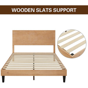 MUSEHOMEINC Solid Wood Mid Century Modern Rustic Platform Bed Frame, Pine, Full