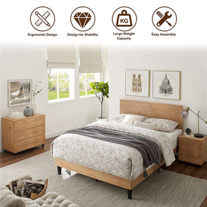 MUSEHOMEINC Mid Century Modern Solid Wood Adjustable Height Platform Bed, Queen