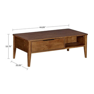 MUSEHOMEINC Mid Century Modern Rectangular Coffee Table with Drawer, Honey Brown