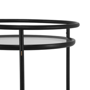 Modern Round Bar Cart with Tempered Glass Shelves