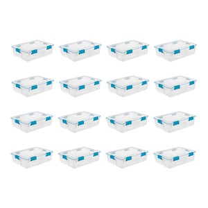 Sterilite 37 Qt Clear Plastic Home Storage Tote Bin with Secure Lids, (16 Pack)