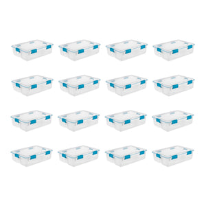 Sterilite 37 Qt Clear Plastic Home Storage Tote Bin with Secure Lids, (16 Pack)