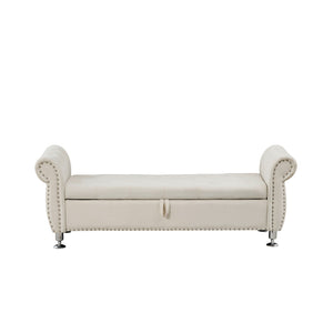 Storage Bench With Crystal Buttons And 1 Pillow For Bedroom