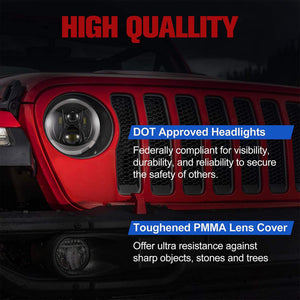 Fieryred 9" LED Halo Angel Eyes Headlights, Compatible w/ Wrangler JL 2018-2021