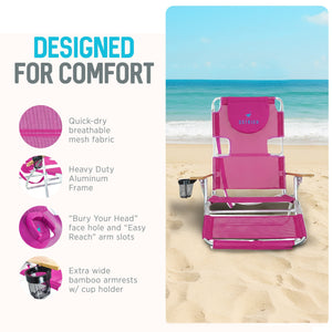Ostrich The Altitude 3N1 High Back Outdoor Beach Lounge Chair w/Footrest, Pink