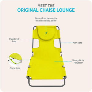 Ostrich The Original Chaise Lounge Facedown Beach Pool Tanning Chair, Lime Green