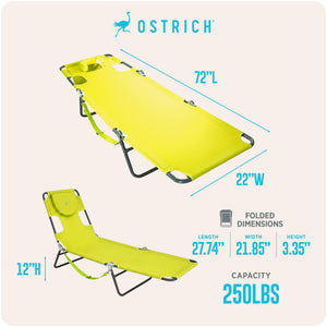 Ostrich The Original Chaise Lounge Facedown Beach Pool Tanning Chair, Lime Green