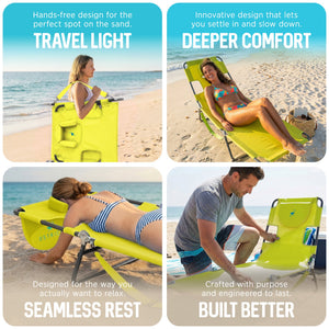 Ostrich The Original Chaise Lounge Facedown Beach Pool Tanning Chair, Lime Green