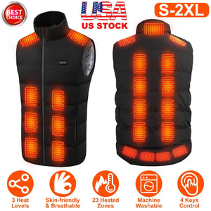 Heated Vest Men Women Heated Jacket with 23 Heating Zones 3 Heat Levels USB Powered Machine Washable for Winter Hiking Skiing Skating Outdoor Activiti