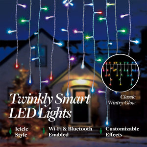 Home Heritage 7' Icicle Style Holiday Lights, App Controlled, 50 RGB LEDs 4 Pack