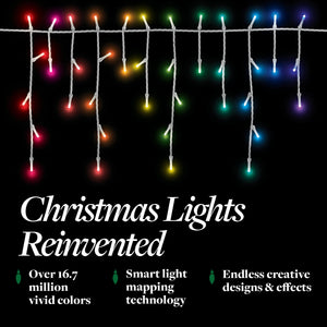 Home Heritage 7' Icicle Style Holiday Lights, App Controlled, 50 RGB LEDs 4 Pack