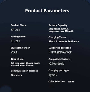 KP-211 Best-selling TWS Bluetooth Earbuds Long Battery Life High Quality Stereo Surround Sound Stylish Design In Stock