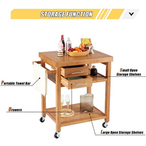 EROMMY Multipurpose Rolling Bamboo Wood Kitchen Island Trolley Cart, Natural