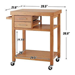 EROMMY Multipurpose Rolling Bamboo Wood Kitchen Island Trolley Cart, Natural