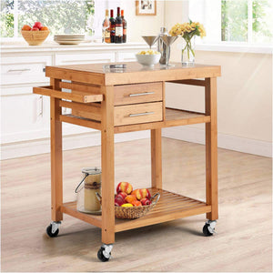 EROMMY Multipurpose Rolling Bamboo Wood Kitchen Island Trolley Cart, Natural