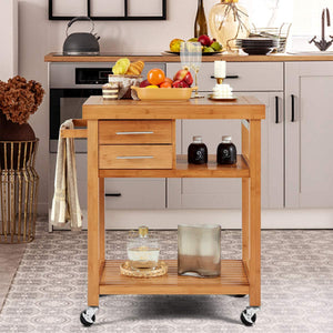 EROMMY Multipurpose Rolling Bamboo Wood Kitchen Island Trolley Cart, Natural