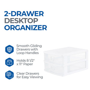 Gracious Living Deluxe 2 Drawer Storage Desktop and Countertop Organizer, White