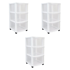 Gracious Living Classic 3 Drawer Organizer Plastic Storage Cart w/Wheels(3 Pack)