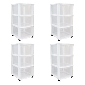 Gracious Living Classic 3 Drawer Organizer Plastic Storage Cart w/Wheels(4 Pack)