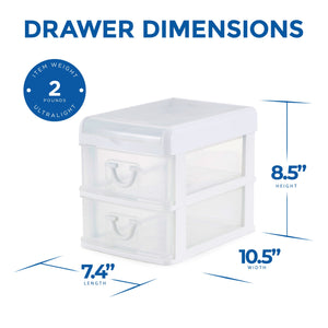 Gracious Living 2-Drawer Desktop and Countertop Organizer Drawer Set, White/Clear 
