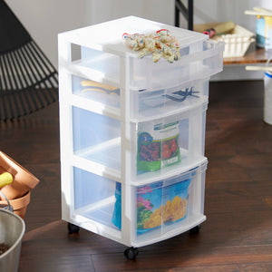 Gracious Living Resin Clear 4 Drawer Storage Chest System with Casters, White