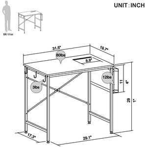 Bestier 32 Inches Modern Simple Office Study Desk with Storage Bag, Rustic Brown