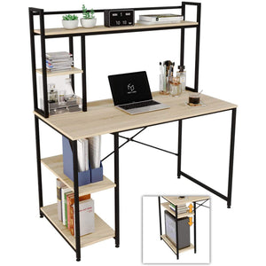 Nost & Host 47.2 Inch Modern Home Office Study Desk with 2 Tier Shelves, Oak - TRAPSKI