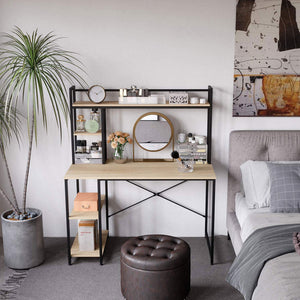 Nost & Host 47.2 Inch Modern Home Office Study Desk with 2 Tier Shelves, Oak - TRAPSKI