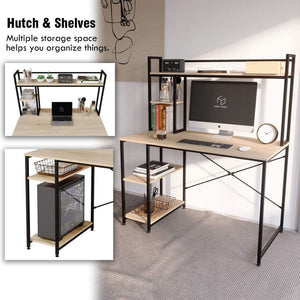 Nost & Host 47.2 Inch Modern Home Office Study Desk with 2 Tier Shelves, Oak - TRAPSKI