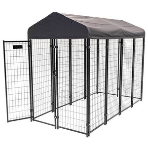 Lucky Dog STAY Series 4 x 8 x 6 Foot Roofed Steel Frame Villa Dog Kennel, Grey