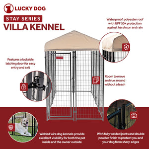 Lucky Dog STAY Series 4 x 8 x 6 Foot Roofed Steel Frame Villa Dog Kennel, Khaki