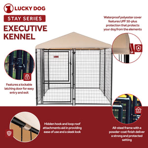 Lucky Dog STAY Series 8 x 8 x 6 Foot Roofed Steel Frame Executive Dog Kennel - TRAPSKI