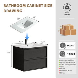 30 Inch Bathroom Vanity Cabinet With Ceramic Sink