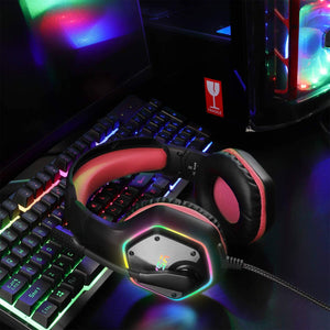 EKSA RGB Plug In USB Gaming Headset for PC, PS4, and PS5 with Microphone, Red