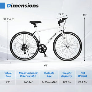 26 Inch Mountain Bike Adjustable with 6-Speed and All-terrain Rubber Wheels