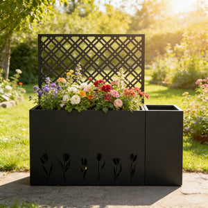 2-Piece Metal Planter Box with Trellis - Tulip Black