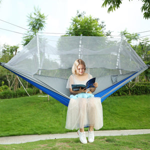 600lbs Load 2 Persons Hammock w/Mosquito Net Outdoor Hiking Camping Hommock Portable Nylon Swing Hanging Bed w/ Strap Hook Carry Bag