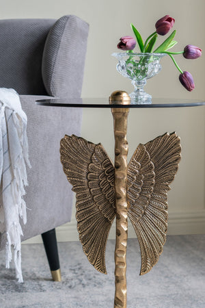 15.5x15.5x24" Round Top Accent Table With Angel Wings