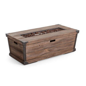 Outdoor Patio Rectangle Gas Burning Fire Pit - Wood Pattern