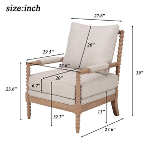 Rubber Wood Accent Chair with Upholstered Fabric and High-Density Sponge Cushion