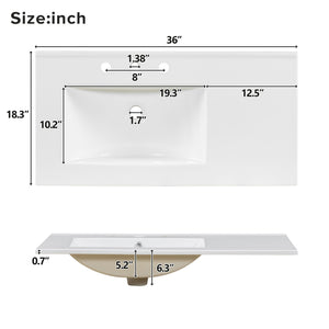 Bathroom Vanity, 2 Soft Close Doors, 3 Soft Close Drawers, Adjustable Shelf - Wood