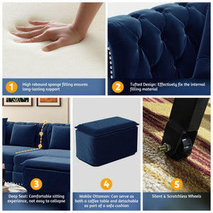 3 In 1 Convertible Sleeper Sofa Bed With Movable Ottoman