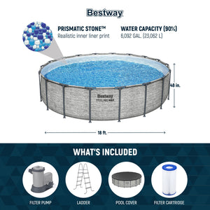 Bestway Steel Pro MAX 18'x48" Round Above Ground Swimming Pool with Pump & Cover