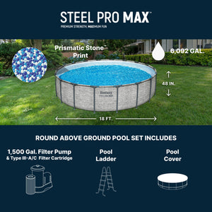 Bestway Steel Pro MAX 18'x48" Round Above Ground Swimming Pool with Pump & Cover