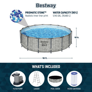 Bestway Steel Pro MAX 16 Foot Round Above Ground Pool Set with 3 Layer Liner