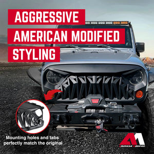 American Modified Front Shark Grille for 2007 to 2018 Jeep Models, Matte Black